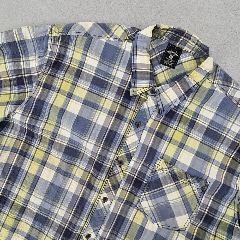 RedHead Mens 3XL Short Sleeve Plaid Button Up Shirt Blue Green Cotton Casual